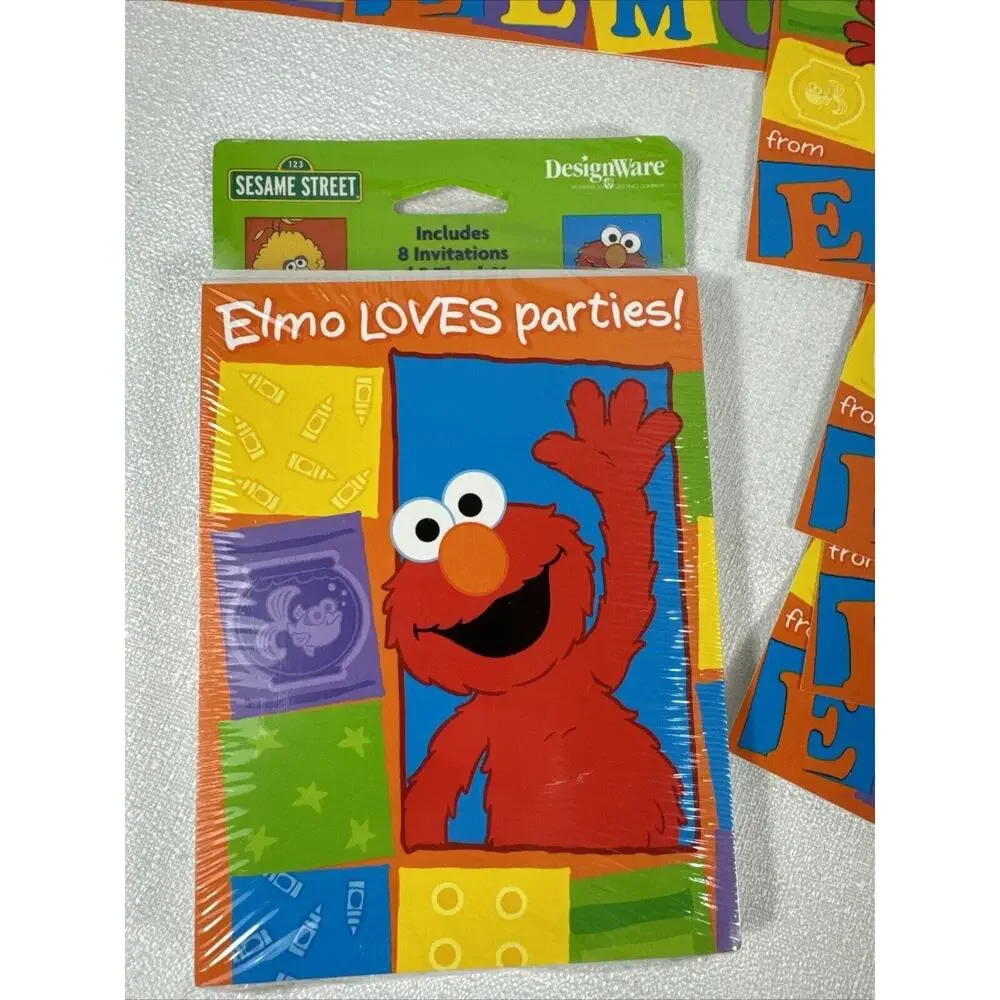 SESAME STREET Elmo LOVES PARTIES 8 INVITATIONS & 6 THANK YOU Postcards 2003